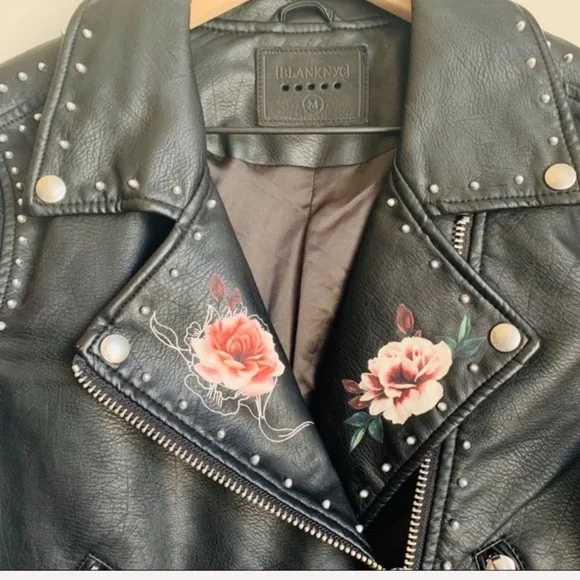 NWT Blank NYC Floral Painted Studded Moto Jacket - Picture 5 of 8
